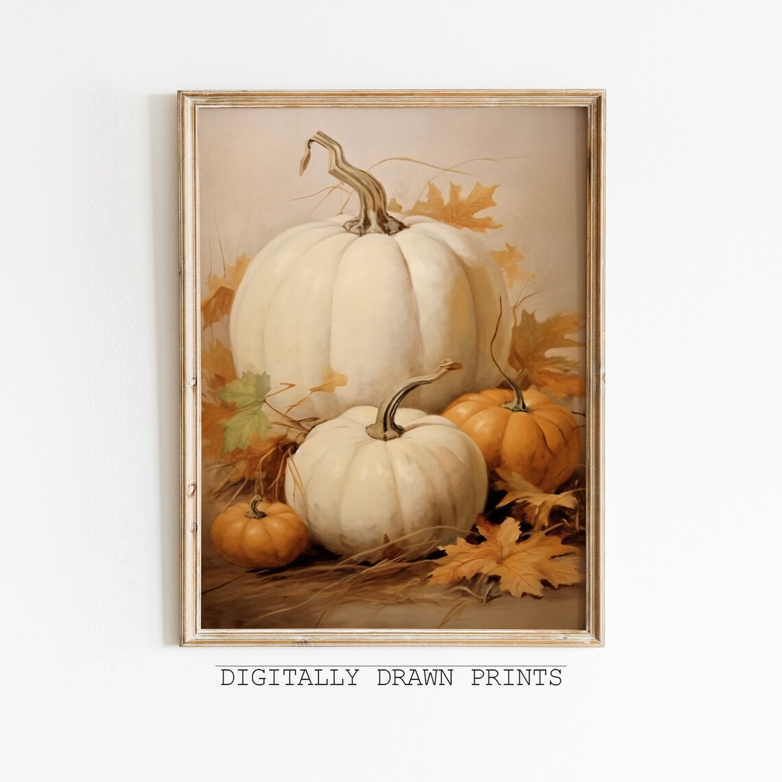 Pumpkin Still Life Painting, Vintage Autumn Wall Print