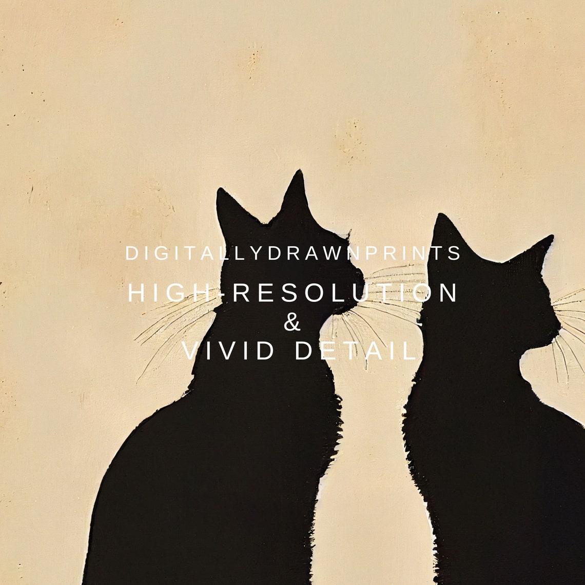 Two Black Cats Silhouette Minimal Beige Halloween Wall Art Poster - Image 2