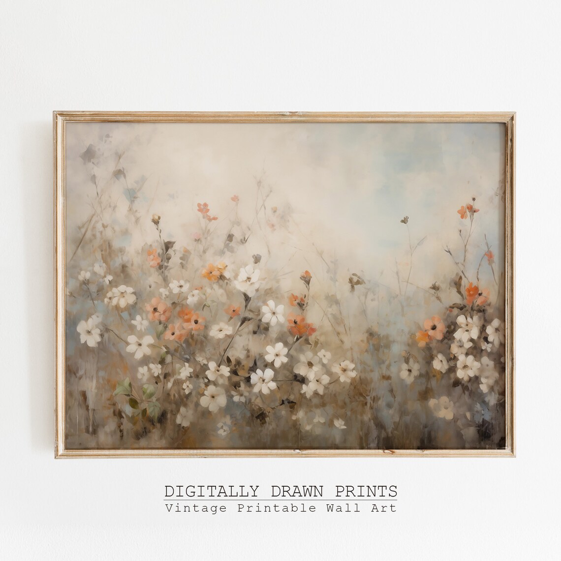 Muted Spring Wildflower Field Vintage Oil Painting Botanical Farmhouse Poster - Image 5