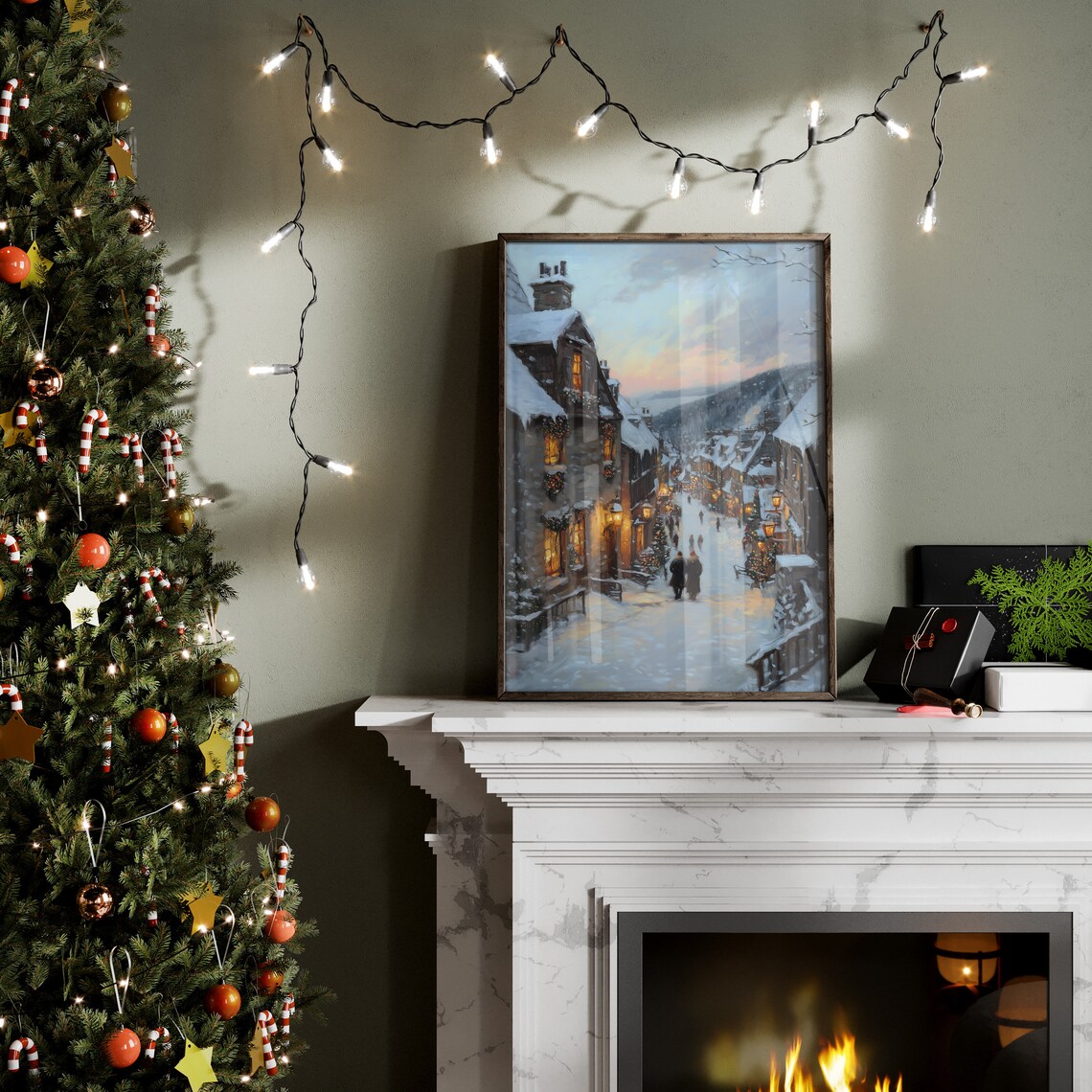 Vintage Christmas Moody Winter Oil Painting Art Print - Image 4