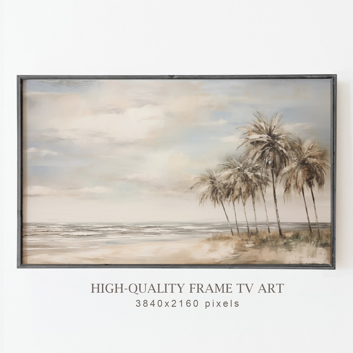 Neutral Palm Tree Beach Muted Coastal Seascape Vintage Gray Sky Art Poster - Image 5