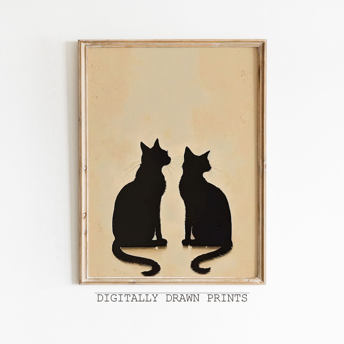 Two Black Cats Silhouette Minimal Beige Halloween Wall Art Poster