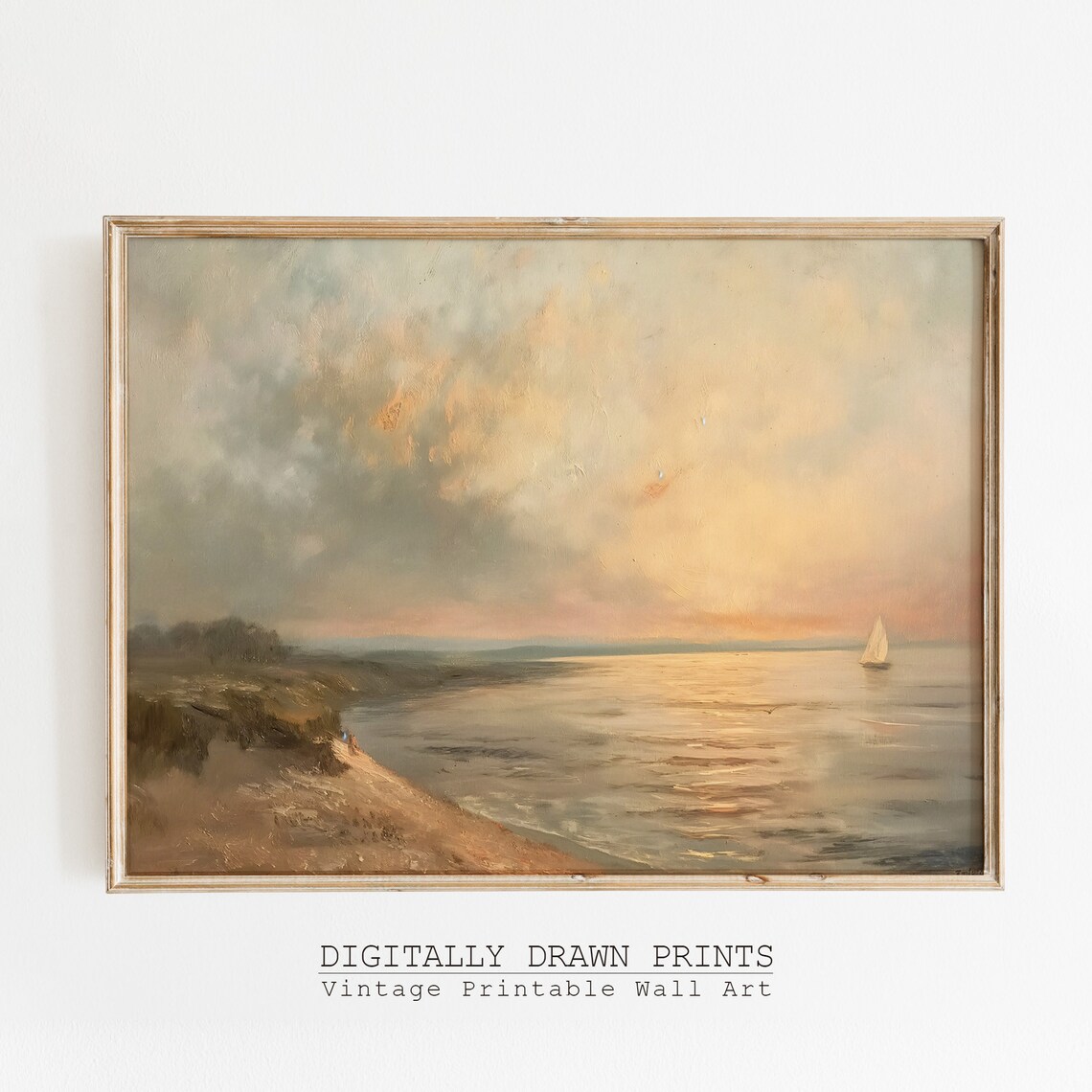 Golden Sunset Coastal Bay Sailboat Dunes Warm Vintage Seascape Art Poster - Image 5