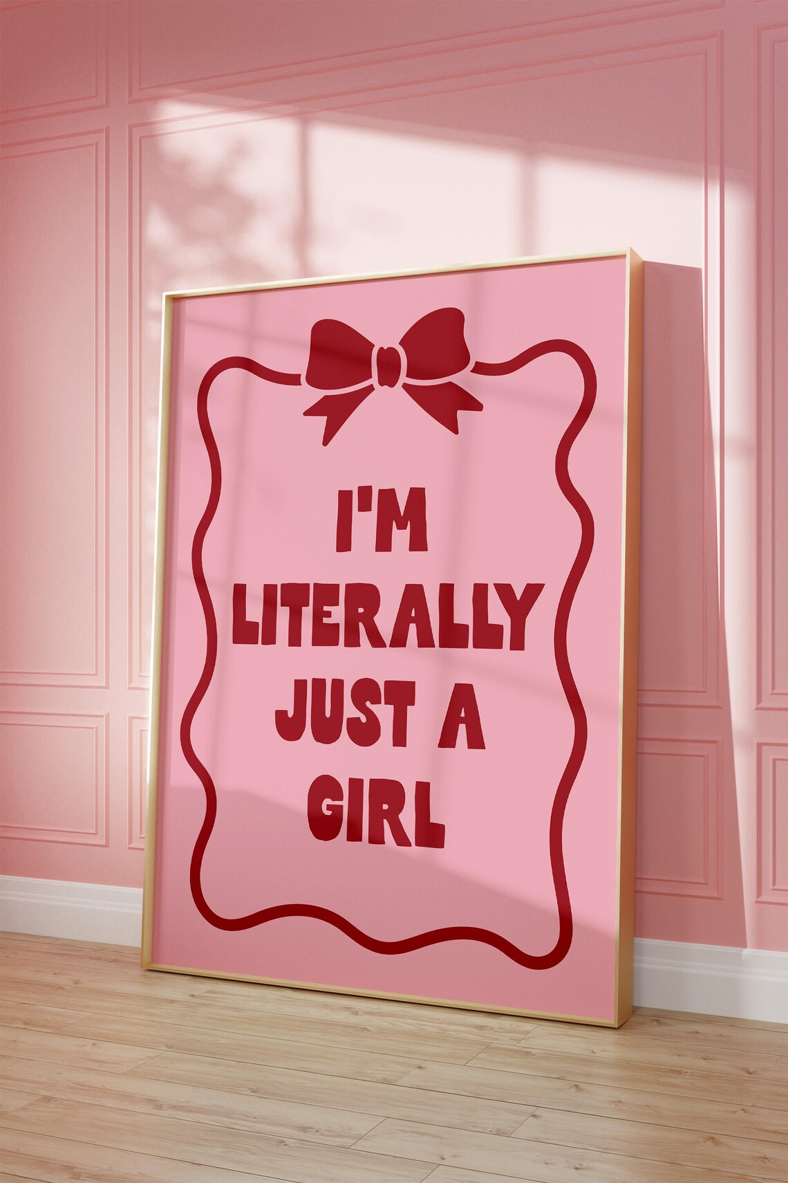 I'm Literally Just a Girl Pink Bow Coquette Quote Poster for Her Room