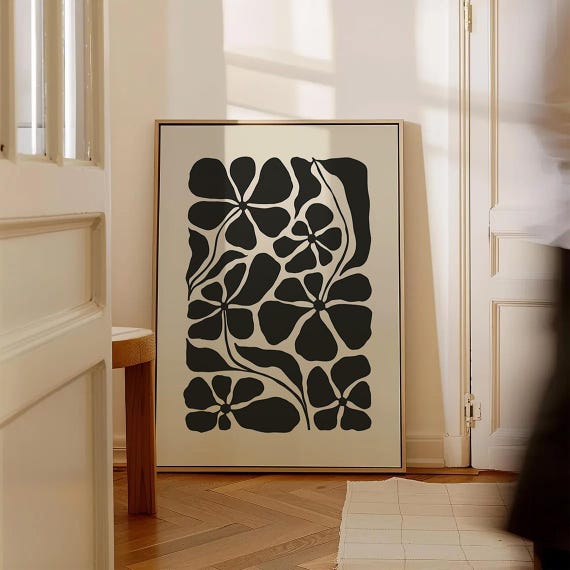 Black Flower Wall Art Abstract Botanical Poster Matisse Style Floral Print Minimalist Boho Home Decor Modern Retro Artwork