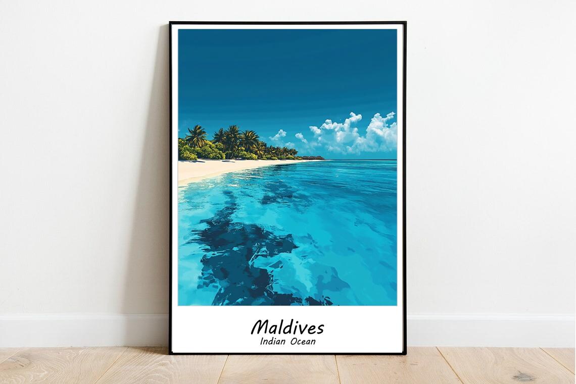 Dreamy Maldives Indian Ocean Tropical White Sand Beach Travel Poster - Image 2