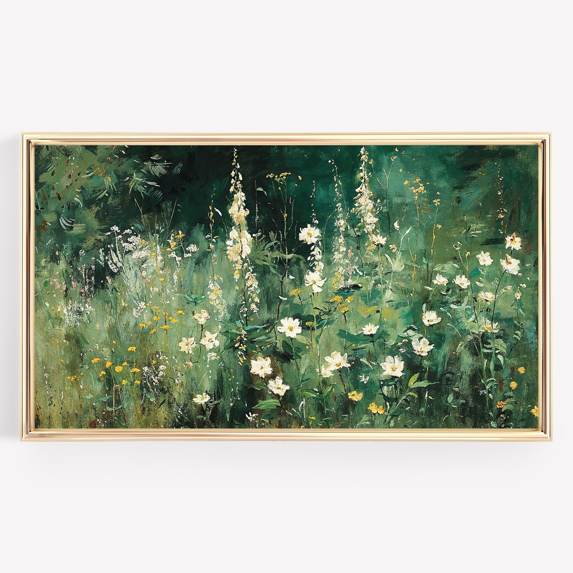White Wildflowers Green Meadow Impressionist Floral Painting Poster - Image 2