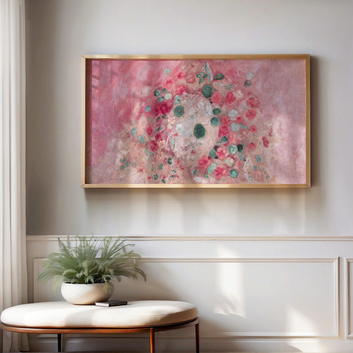 Pink Botanical Abstract Floral Painting Blush Textured Bloom Wall Art - Image 3