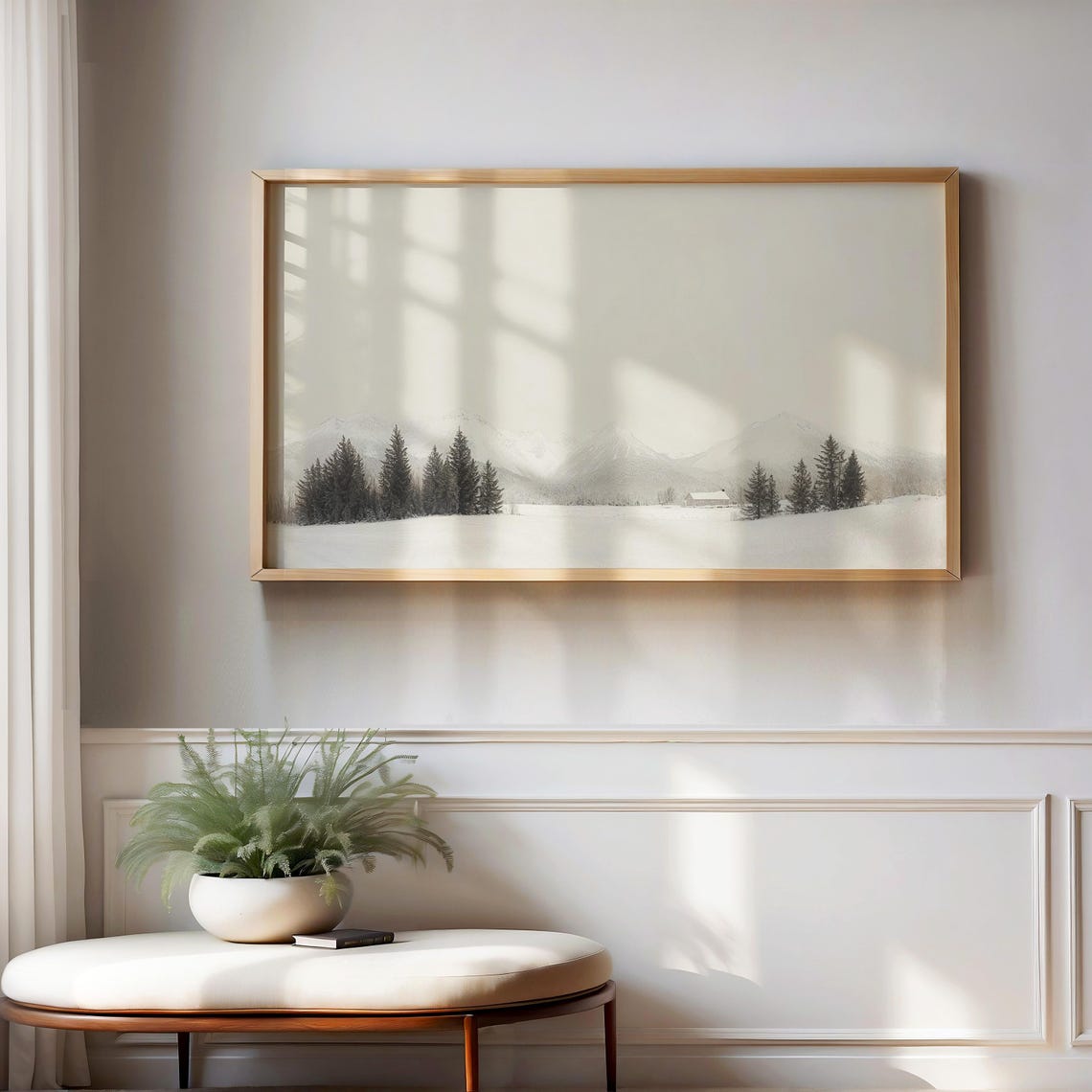 Minimalist Winter Mountain Landscape with Snowy Pines Poster - Image 4
