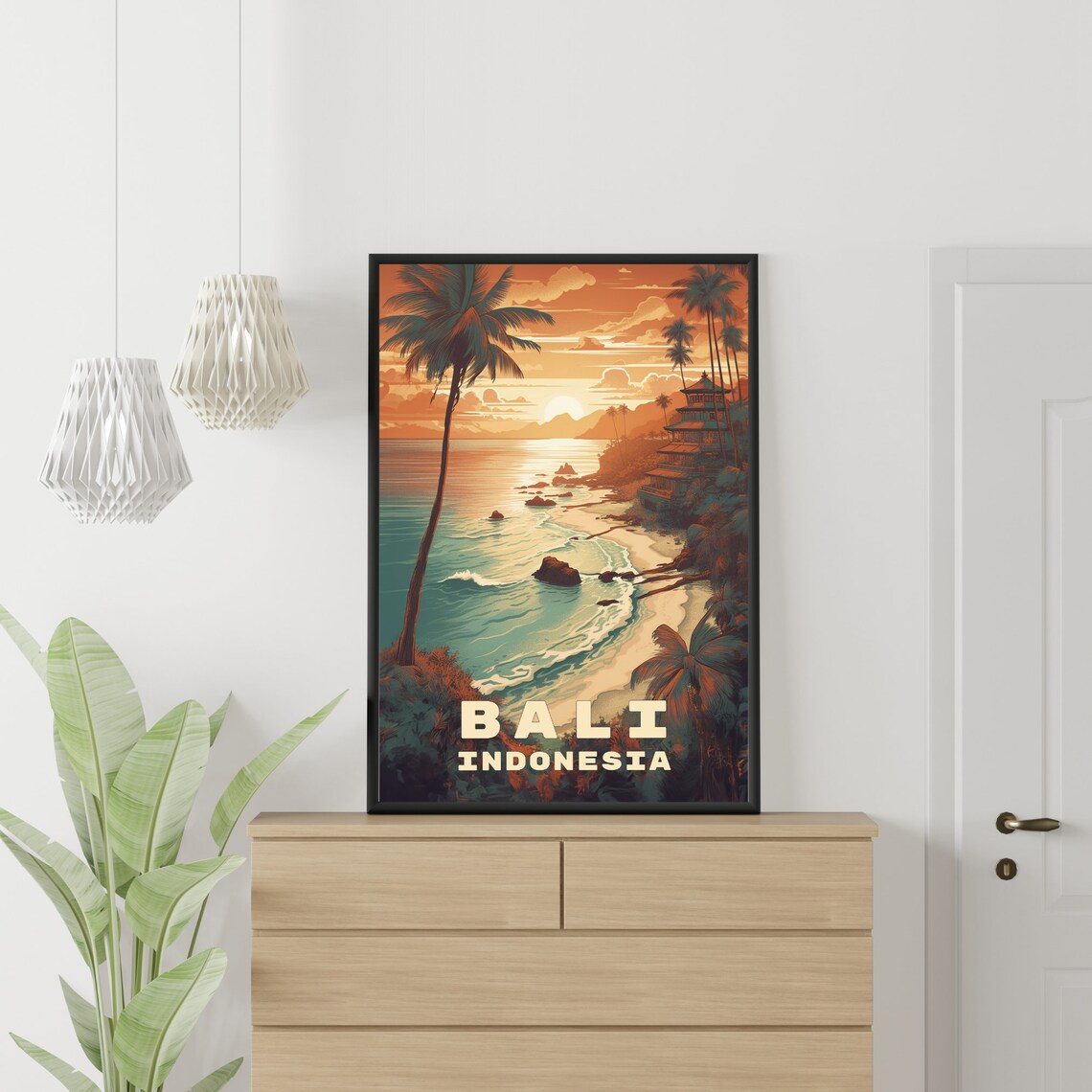 Bali Indonesia Tropical Sunset Beach Coastline Travel Poster