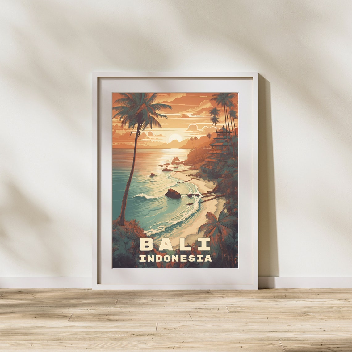 Bali Indonesia Tropical Sunset Beach Coastline Travel Poster - Image 3