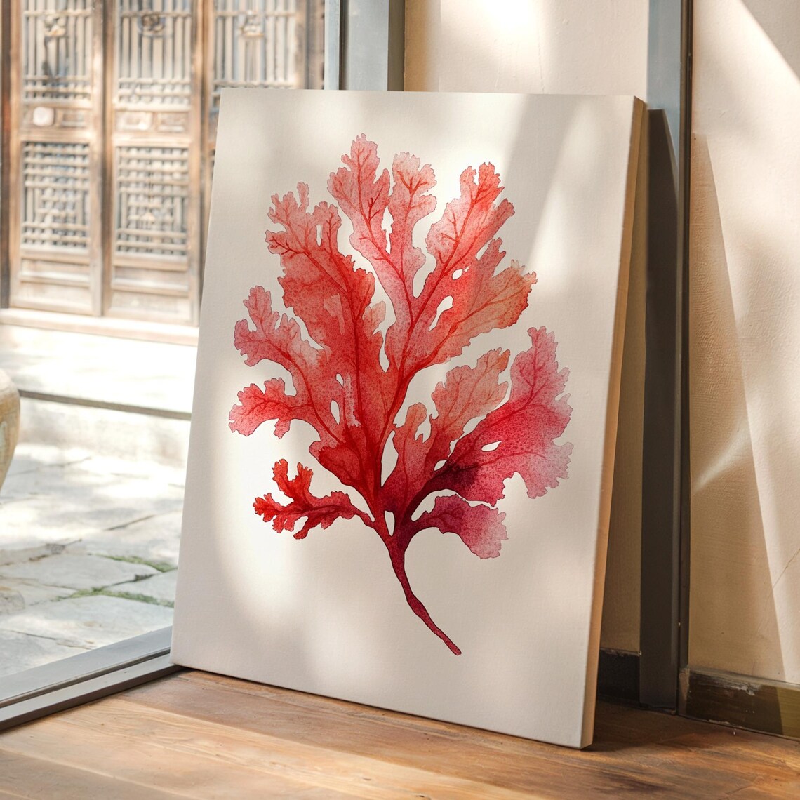Red Coral Watercolor Abstract Coastal Art Print