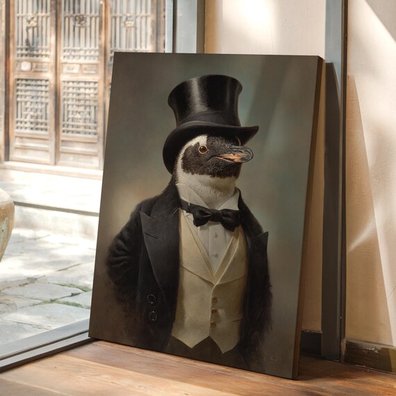 Debonair Dapper Penguin In Top Hat Tailcoat Bow Tie Portrait Wall Art