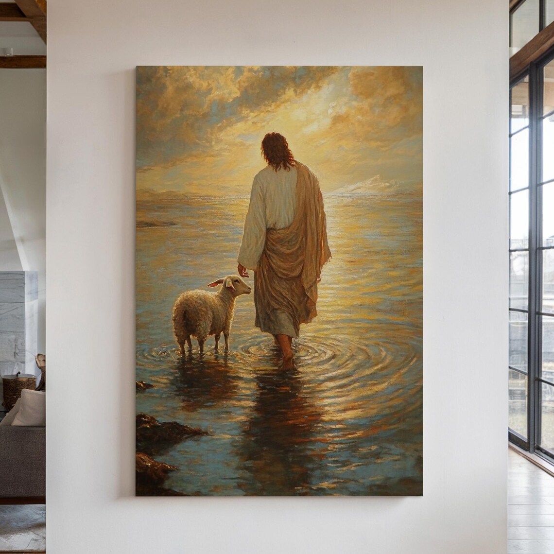 Jesus Walking With Lamb, Christian Faith Decor