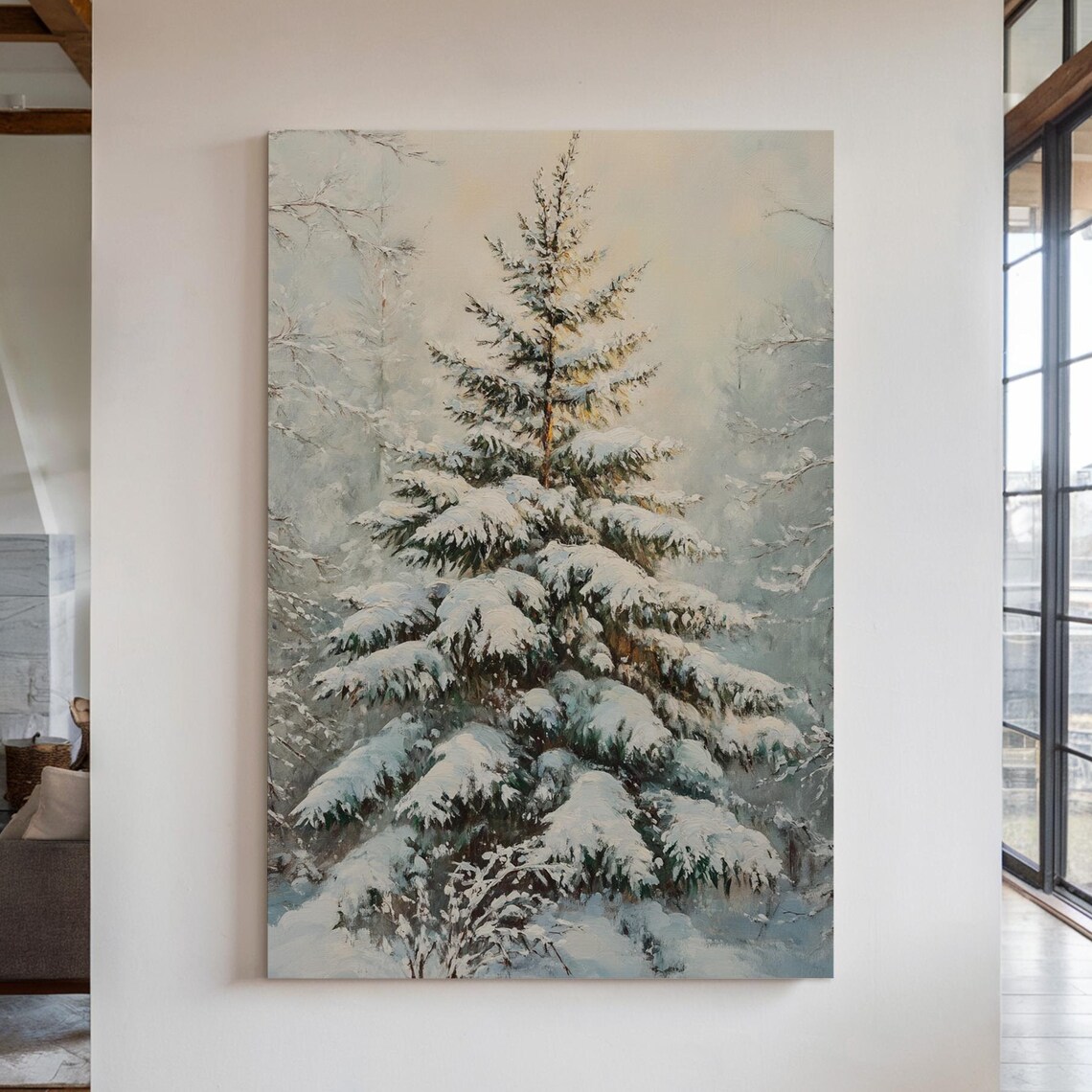 Serene Snow Covered Pine Tree Winter Woodland Landscape Art Print