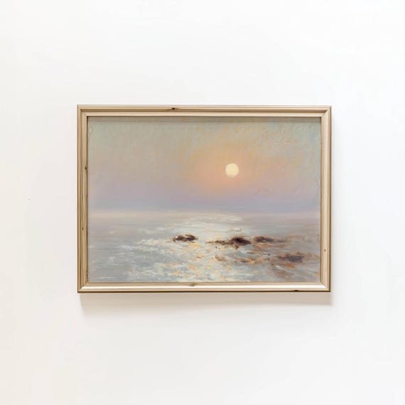 Beach View Art Print Ocean Coastal Pink Landscape Minimalist Summer Wall Decor Digital Download