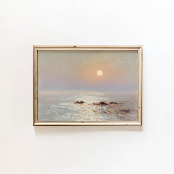 Pink Sunset Over the Ocean Poster Dreamy Coastal Landscape Wall Decor