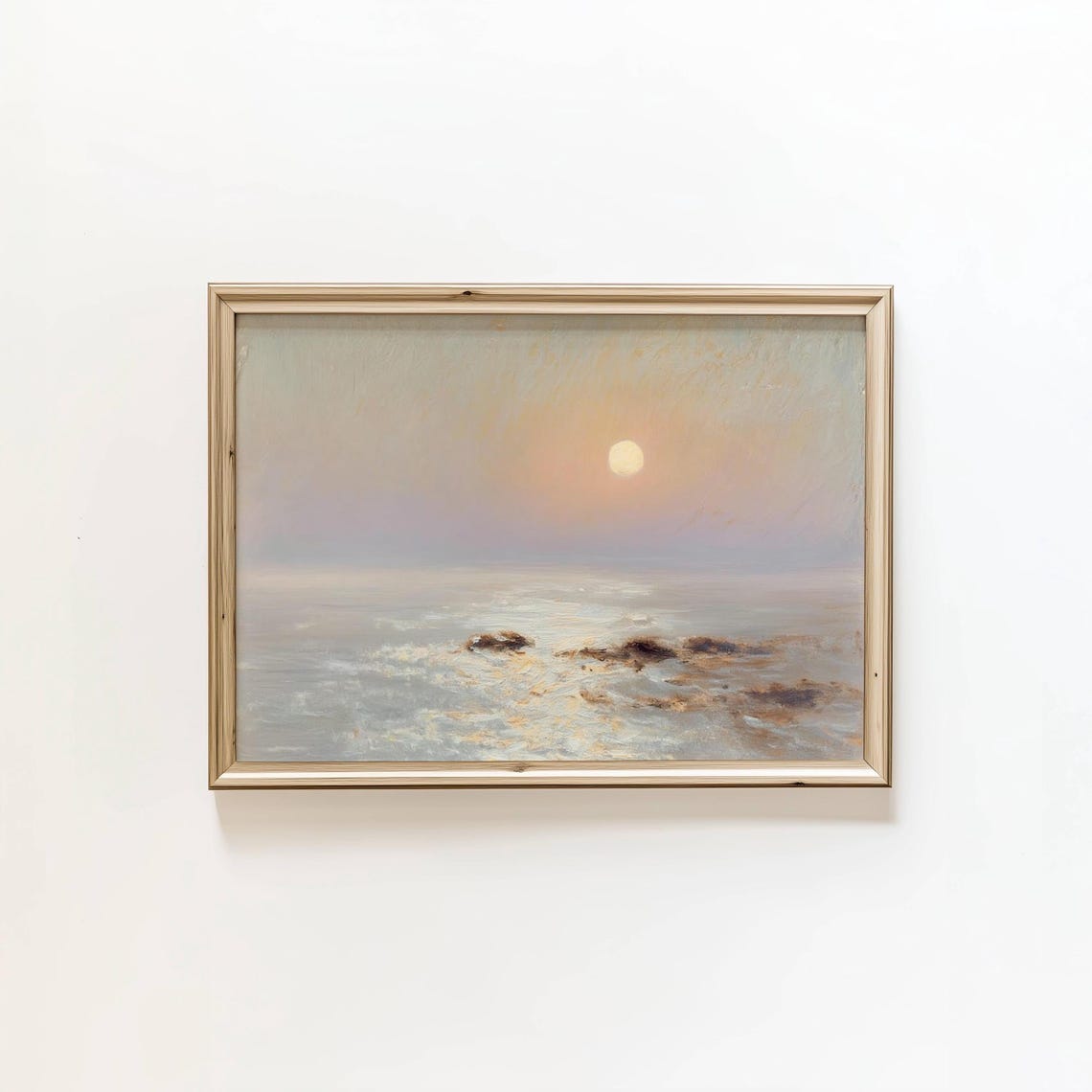 Pink Sunset Over the Ocean Poster Dreamy Coastal Landscape Wall Decor