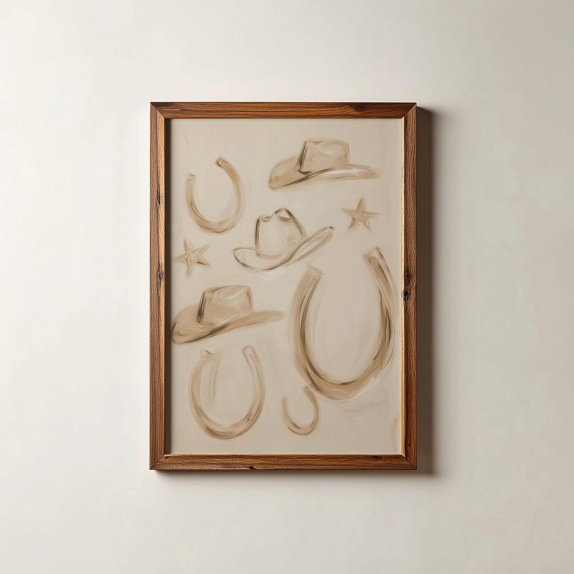 Western Cowboy Hats and Horseshoes Sketch Minimalist Wall Art