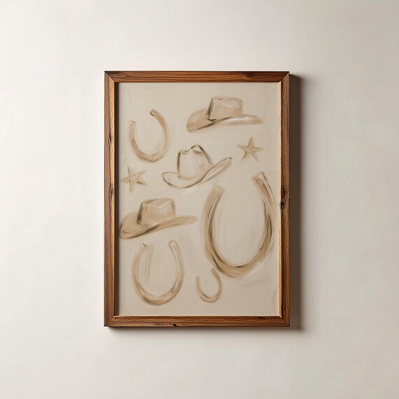Western Art Horseshoes Cowboy Hats Print Southwestern Lucky You Modern Country Poster Digital Download