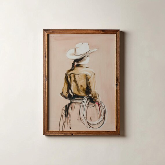 Modern Cowgirl Art Print Pink Western Style Decor Digital Download