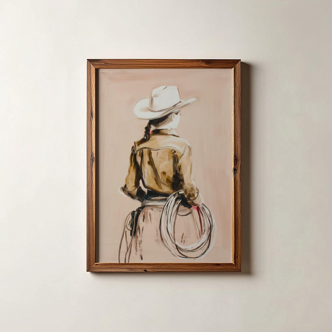 Cowgirl In White Hat Western Painting Pink Soft Vintage Ranch Poster