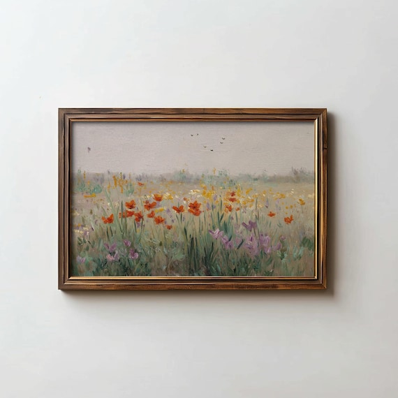 Spring Meadow Wildflower Poppies Impressionist Oil Painting Style Print