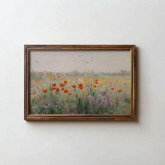 Vintage Spring Meadow Landscape Print Farmhouse Wall Art Digital Download