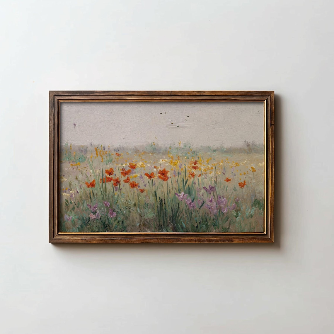 Spring Meadow Wildflower Poppies Impressionist Oil Painting Style Print
