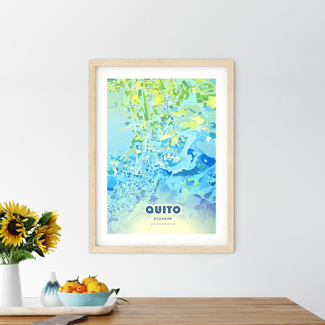 Quito Ecuador Colorful Modern Bluish City Street Map Art Poster - Image 3
