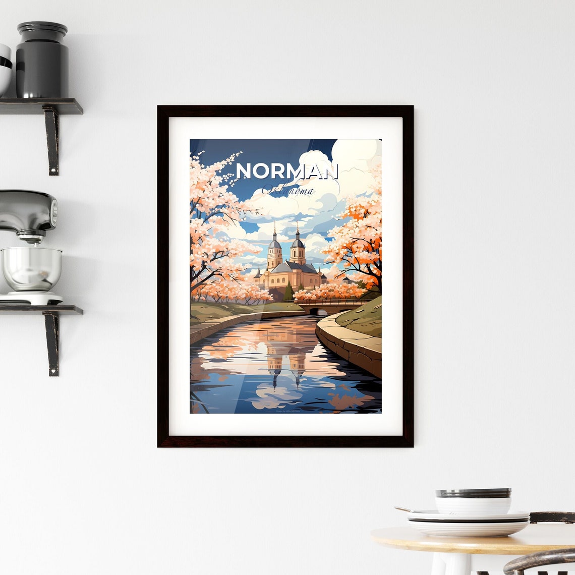 Norman Oklahoma Riverside Church Travel Poster Blossoms City Art - Image 2