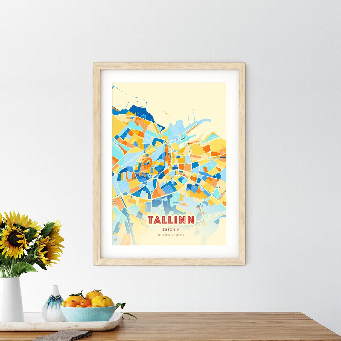 Tallinn Estonia Coastal Modern Colorful City Map Blue Orange Poster - Image 2