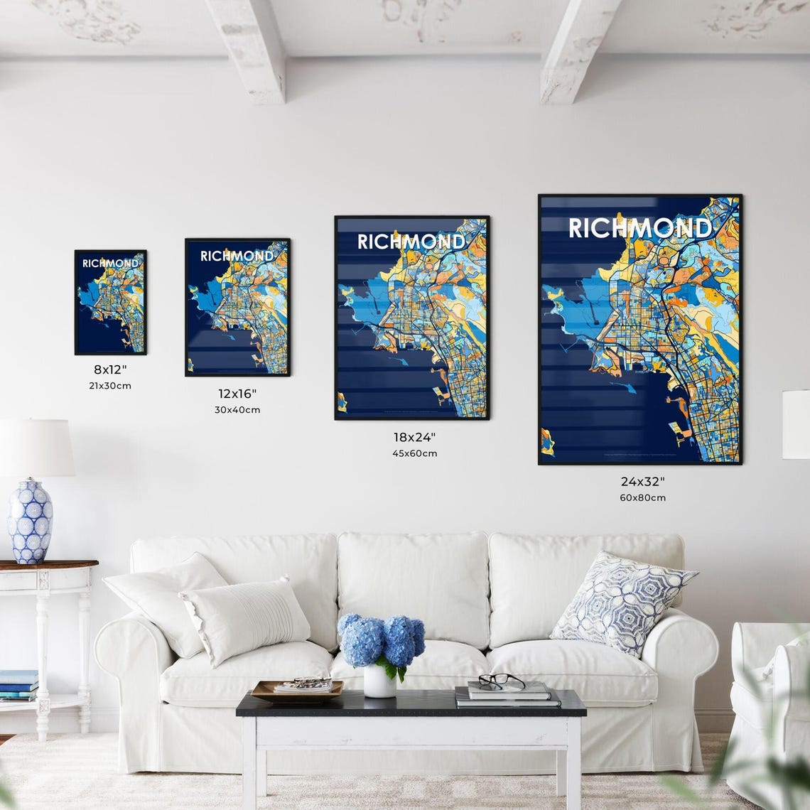 Richmond Vibrant Geometric Mosaic City Street Map Art Poster - Image 3