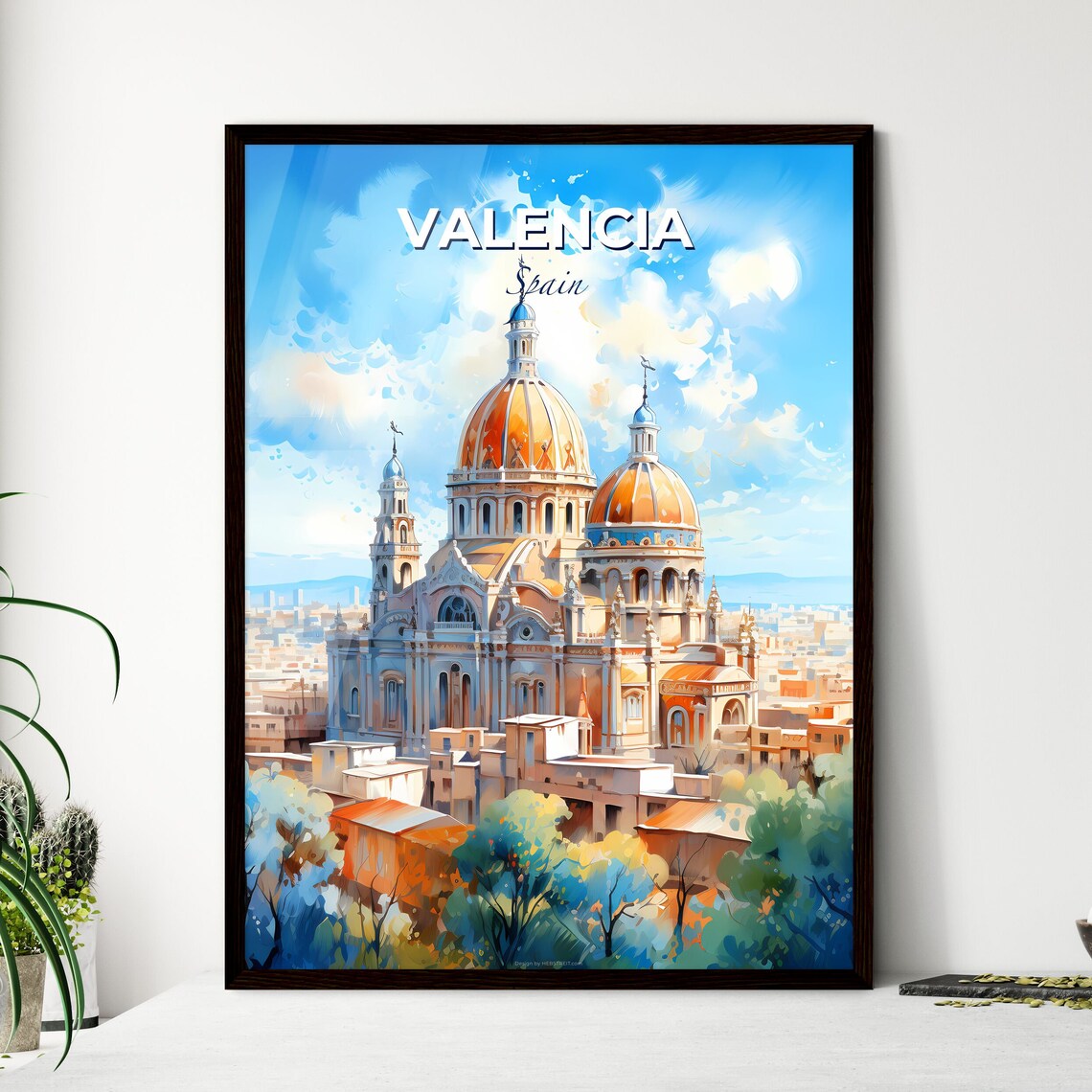 Valencia Spain Golden Domes Cathedral Mediterranean Travel Art Poster