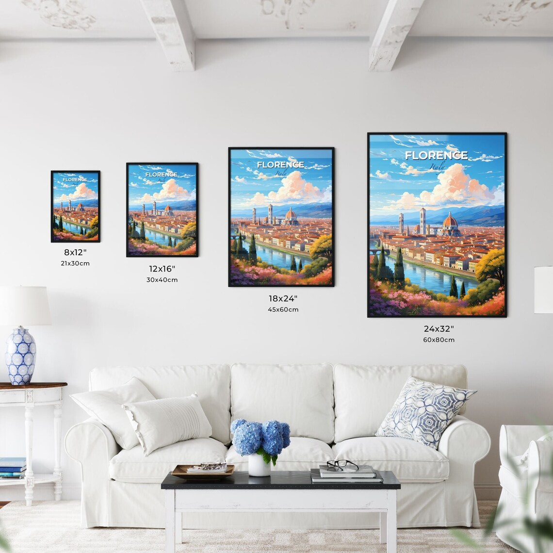 Florence Italy Colorful Scenic Illustrated City Travel Art Poster - Image 3