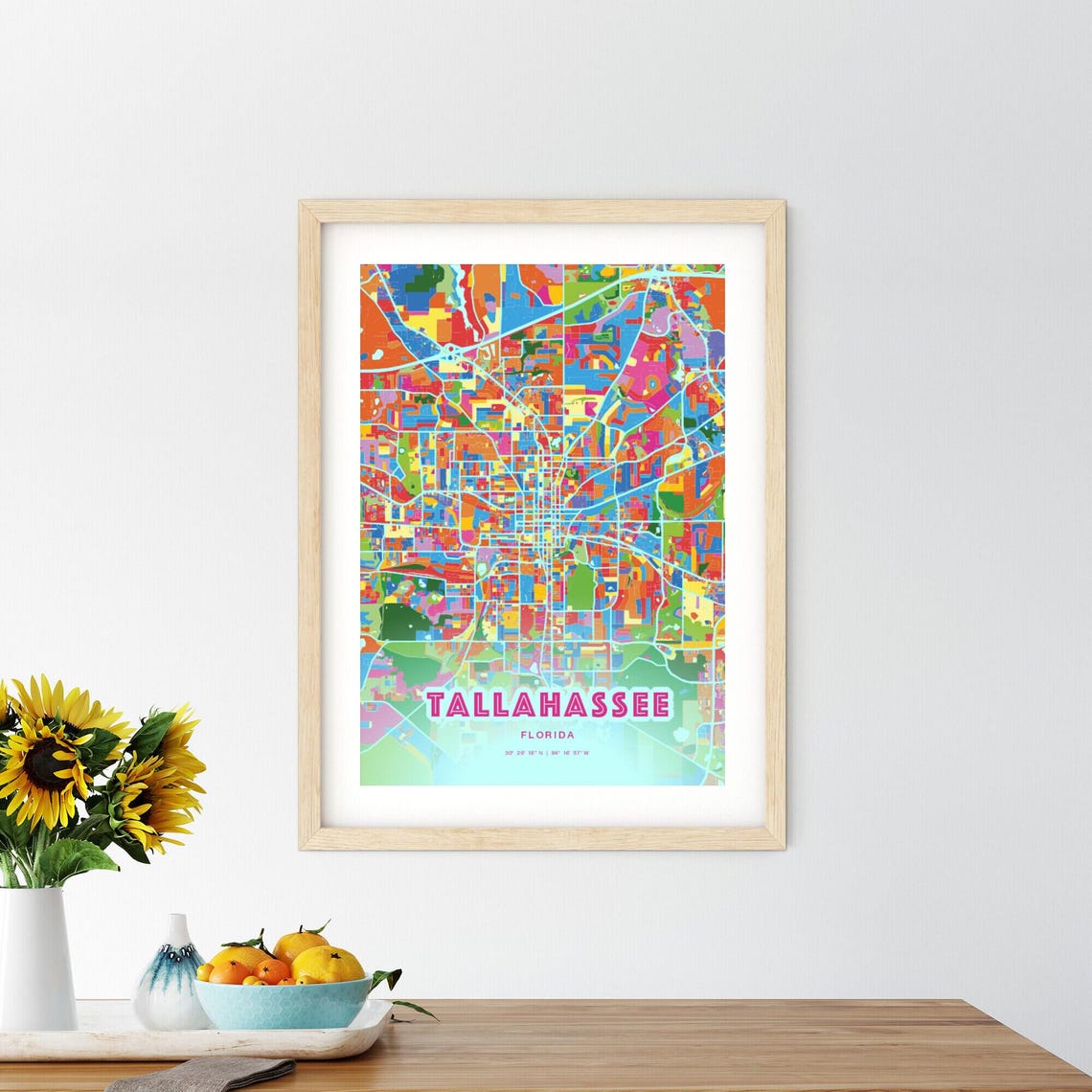 Tallahassee Florida Crazy Colorful Mosaic City Map Art Poster - Image 2