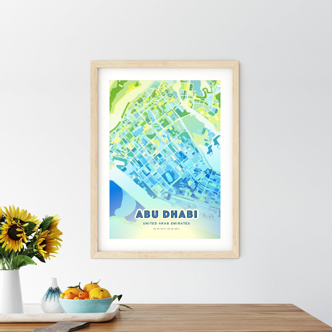 Abu Dhabi United Arab Emirates Bluish Watercolor City Map Art Poster Wall Decor - Image 2
