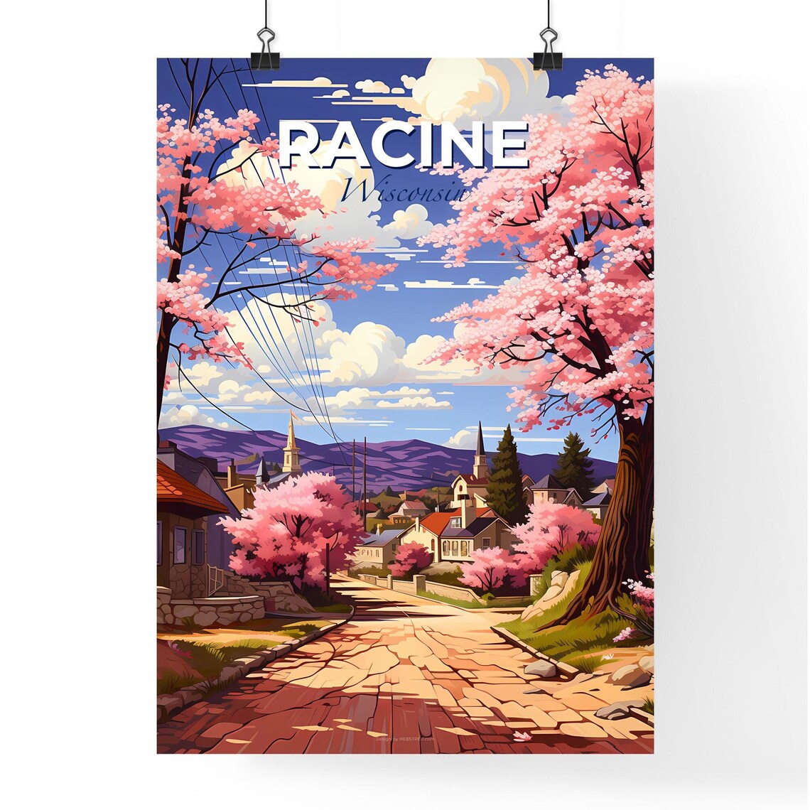 Vivid Racine Wisconsin Cherry Blossom Street Spring Scene Poster - Image 4
