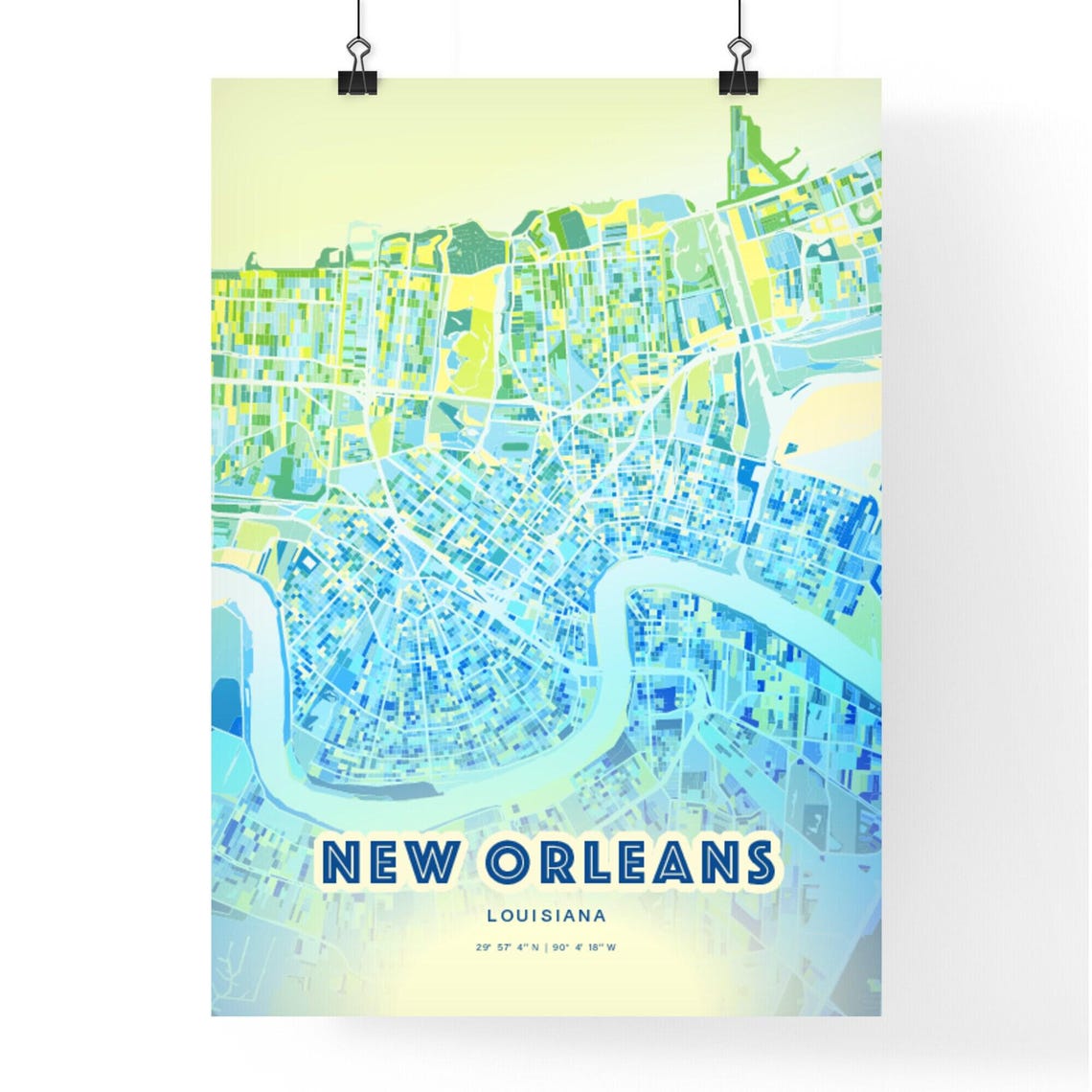 New Orleans Louisiana Bluish Gradient City Map Art Poster Customizable - Image 3