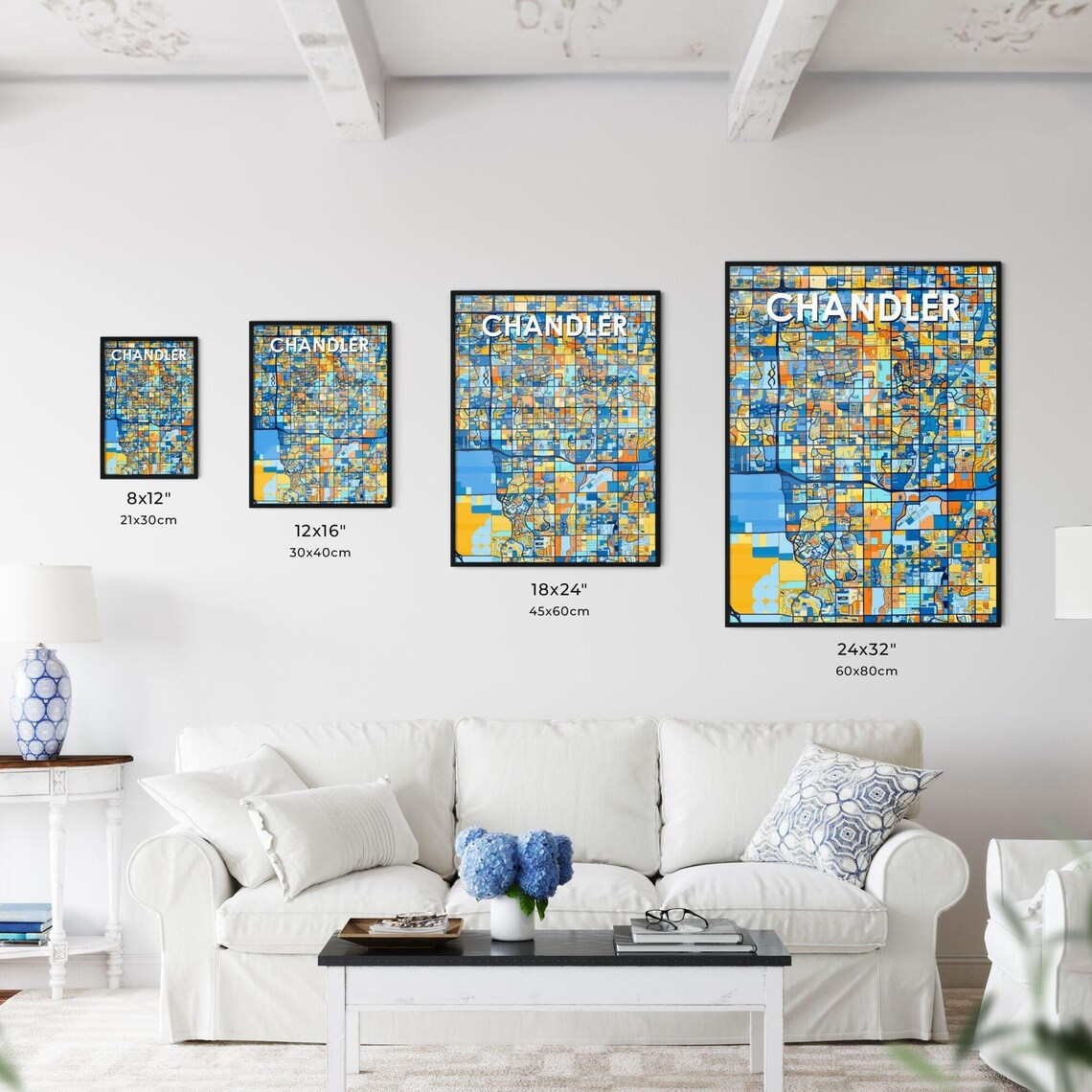 Chandler Arizona Vibrant Colorful Geometric Street Grid City Map Art Poster - Image 3