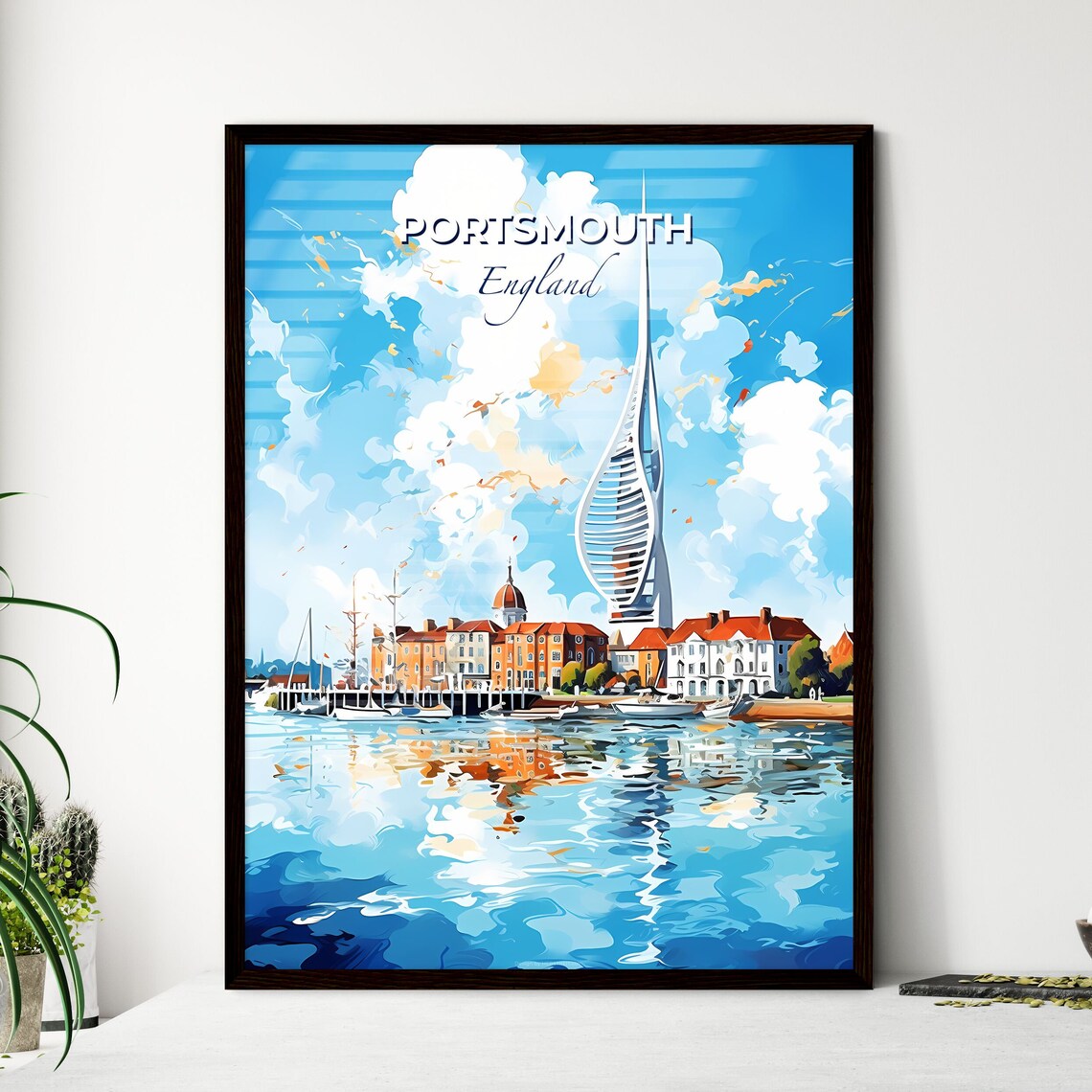 Portsmouth England Spinnaker Tower Harbor Watercolor Art Poster