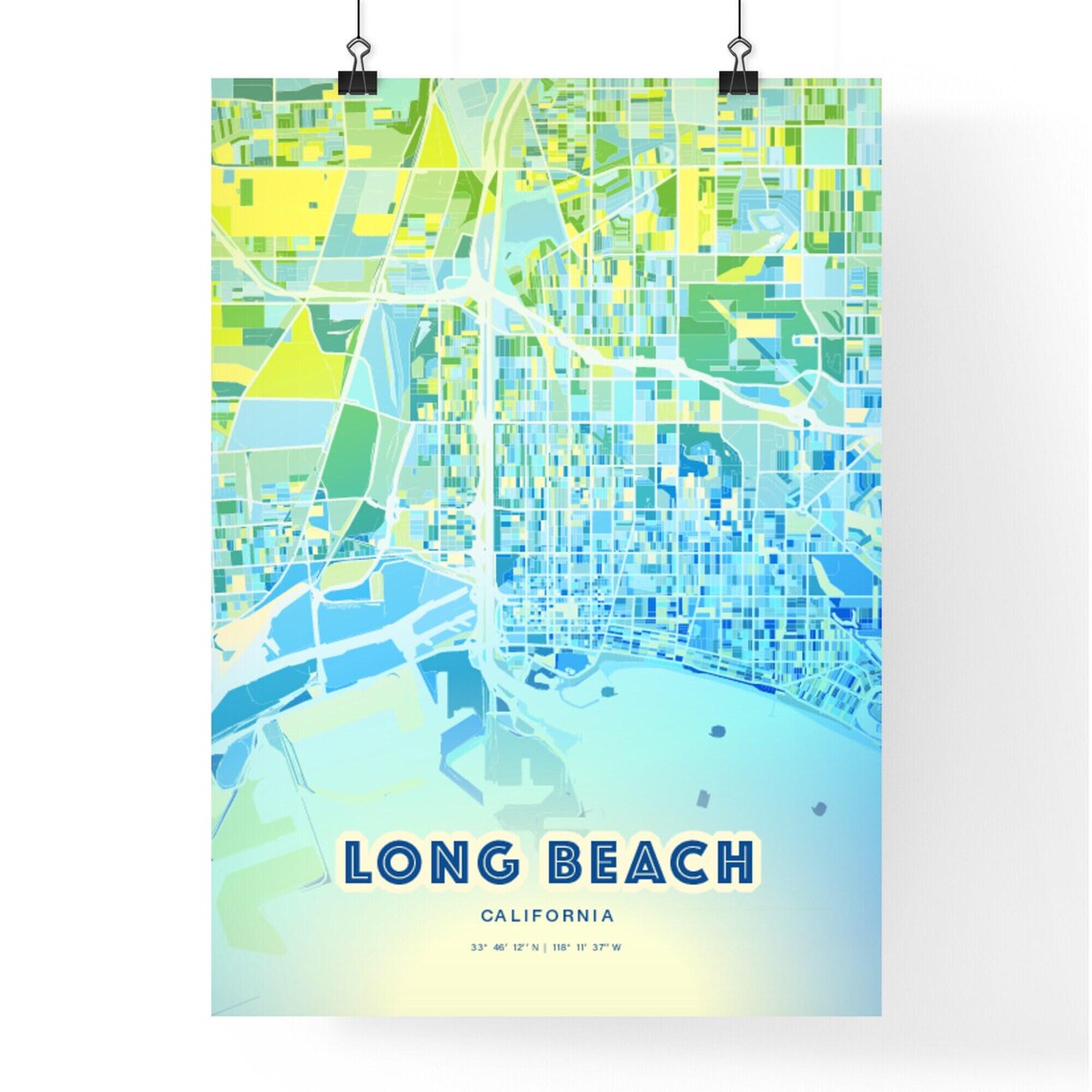 Long Beach California Vibrant Abstract Watercolor City Street Map Poster - Image 3