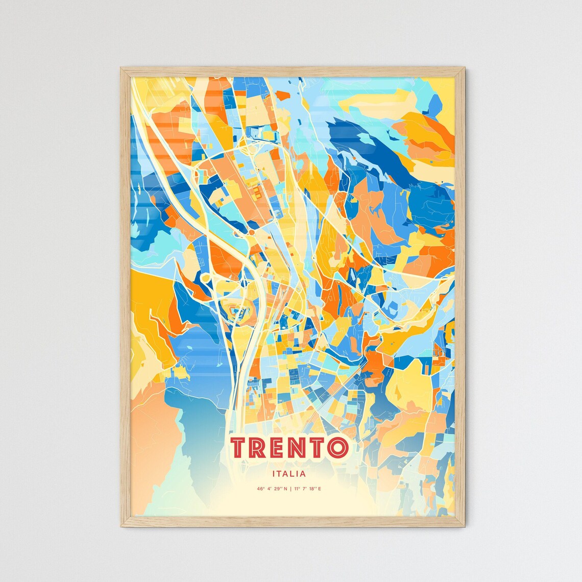 Trento Italy Colorful Modern Street Map City Decor Art Poster