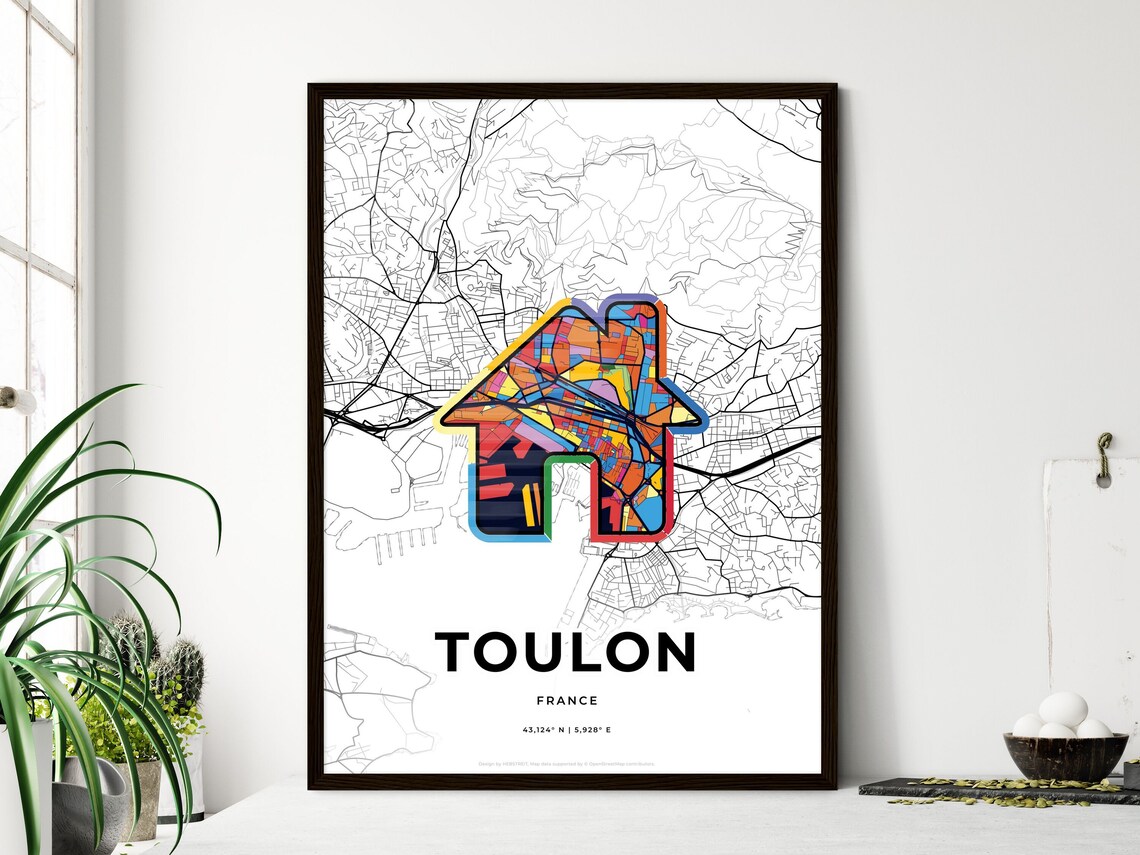 Toulon France City Modern Minimalist Heart Street Map Art Poster - Image 3