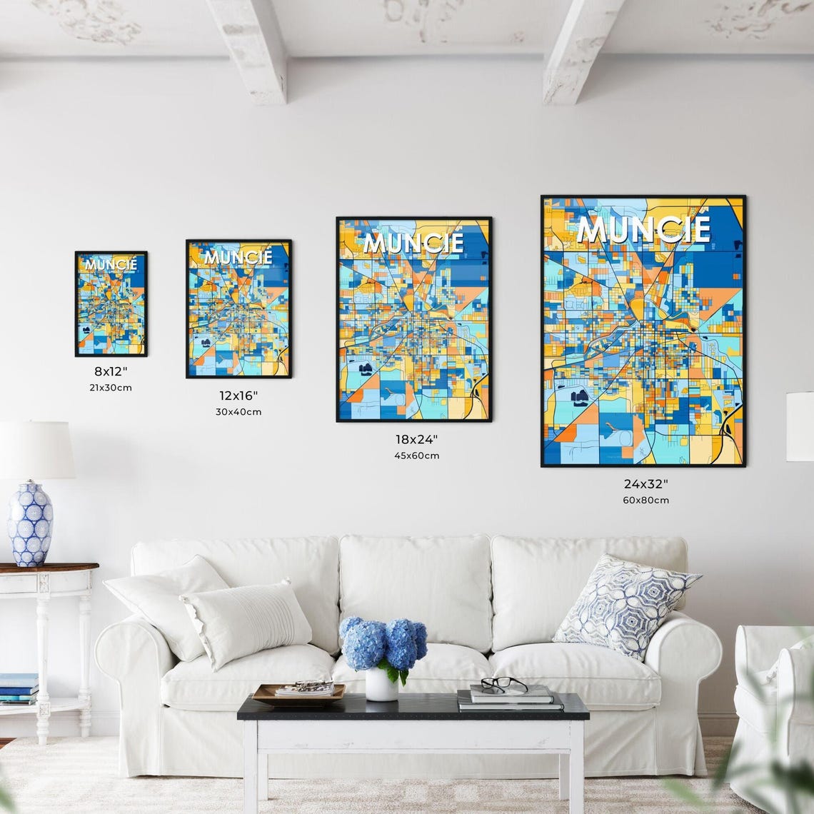 Muncie Indiana Vibrant Colorful City Map Art Poster for Home Decor - Image 3