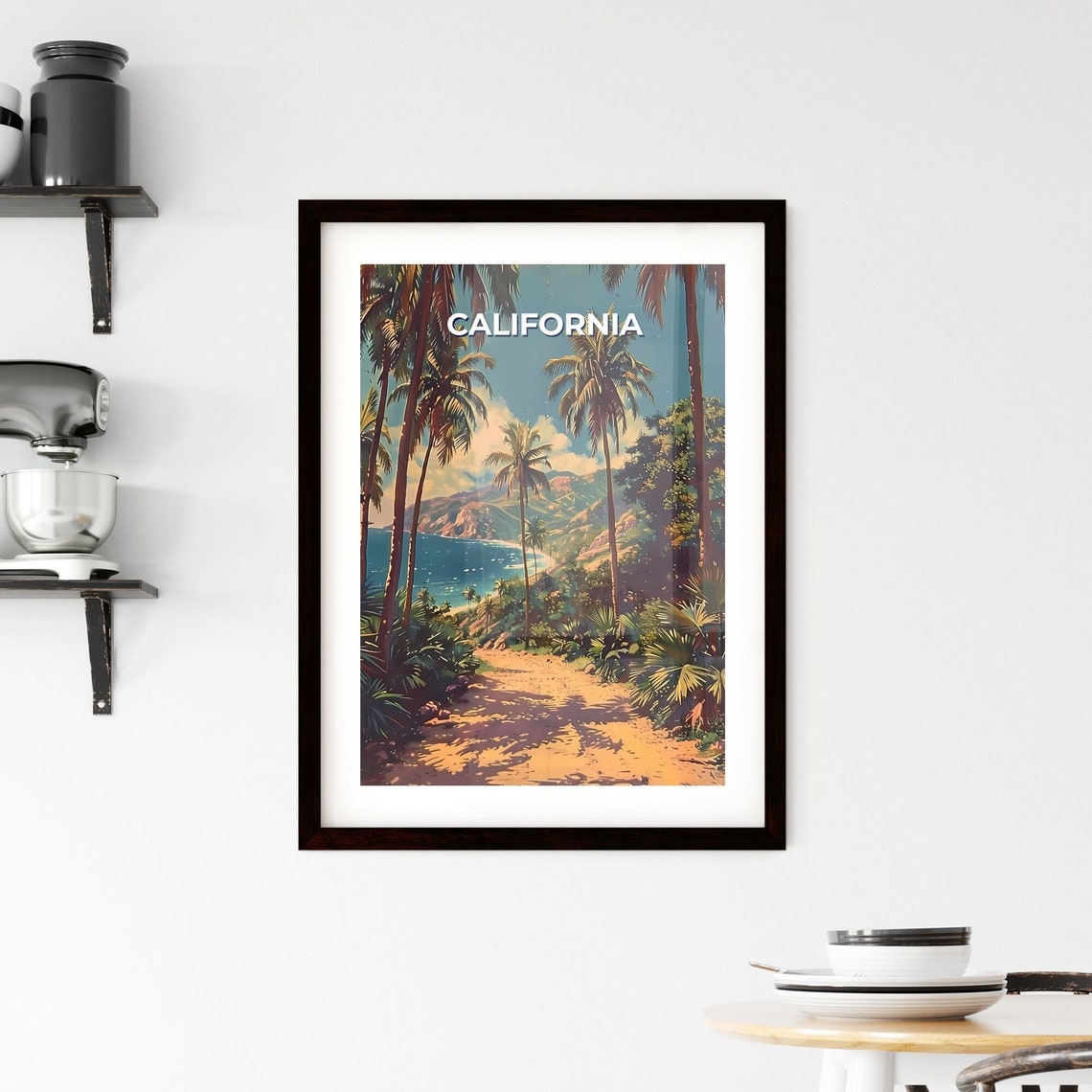 California Tropical Palm Beach Path Retro Coastal Travel Poster - Image 2