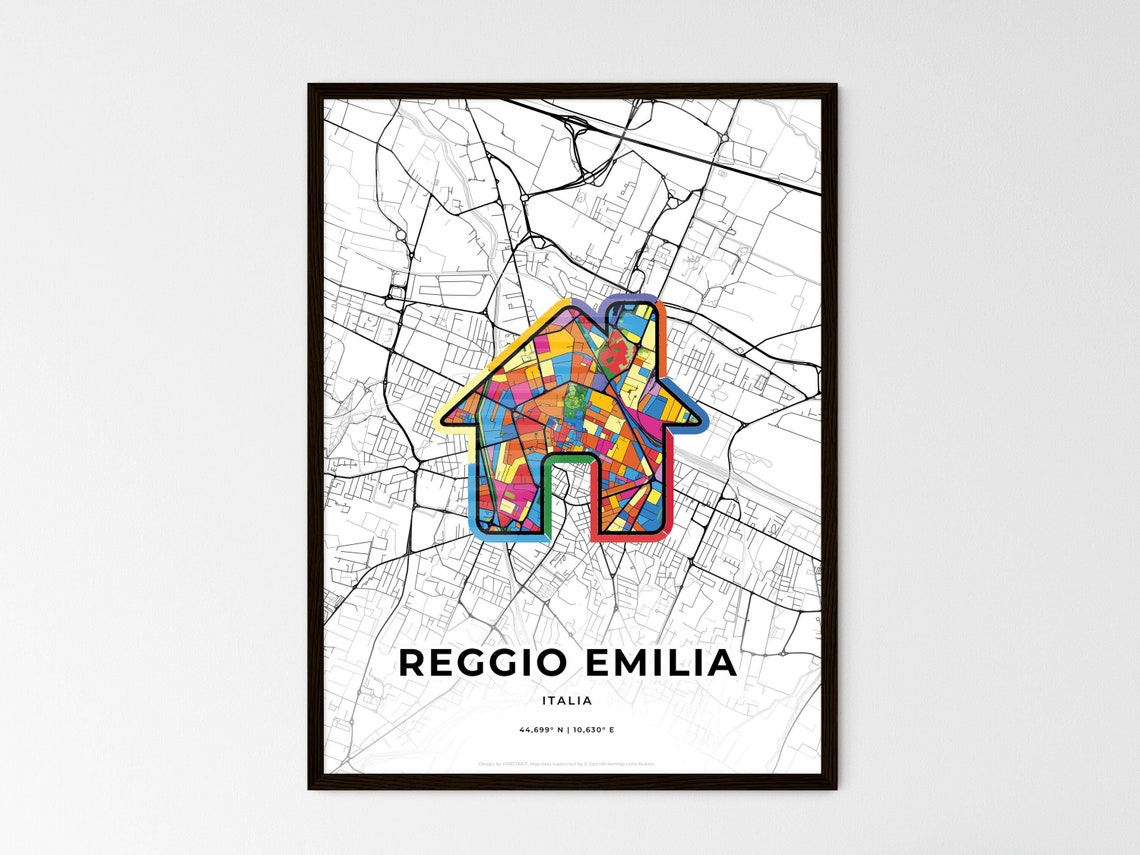 Reggio Emilia Italy Where It All Began Heart Map Coordinates Poster - Image 3