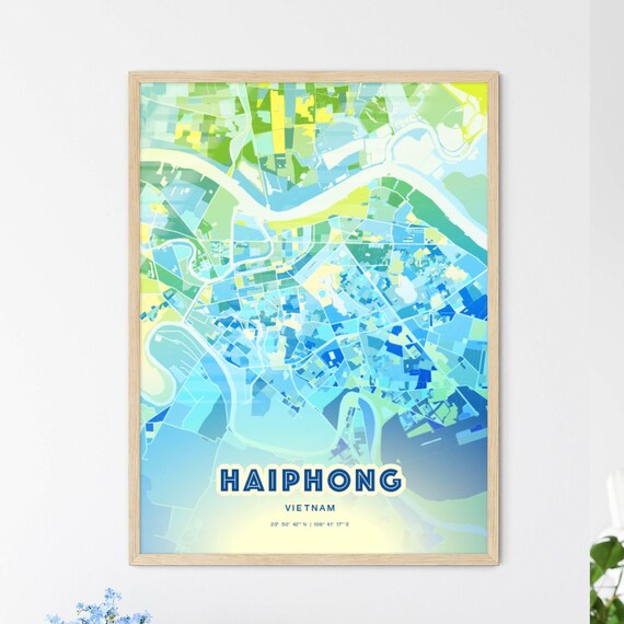 Haiphong Vietnam Minimalist Bluish Street Map City Art Decor Poster