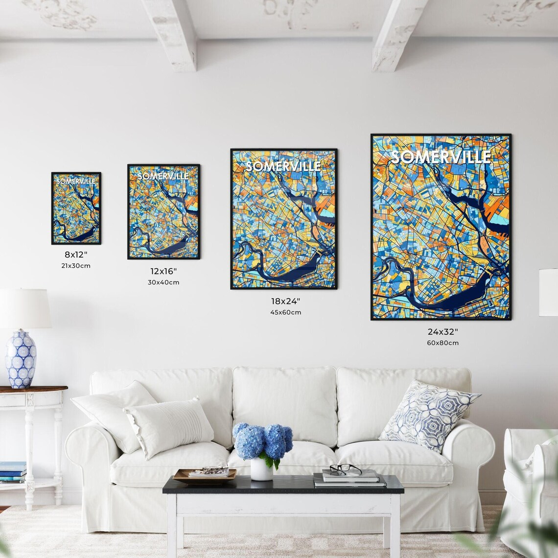 Somerville Massachusetts Vibrant Colorful City Map Art Poster for Home Decor - Image 3