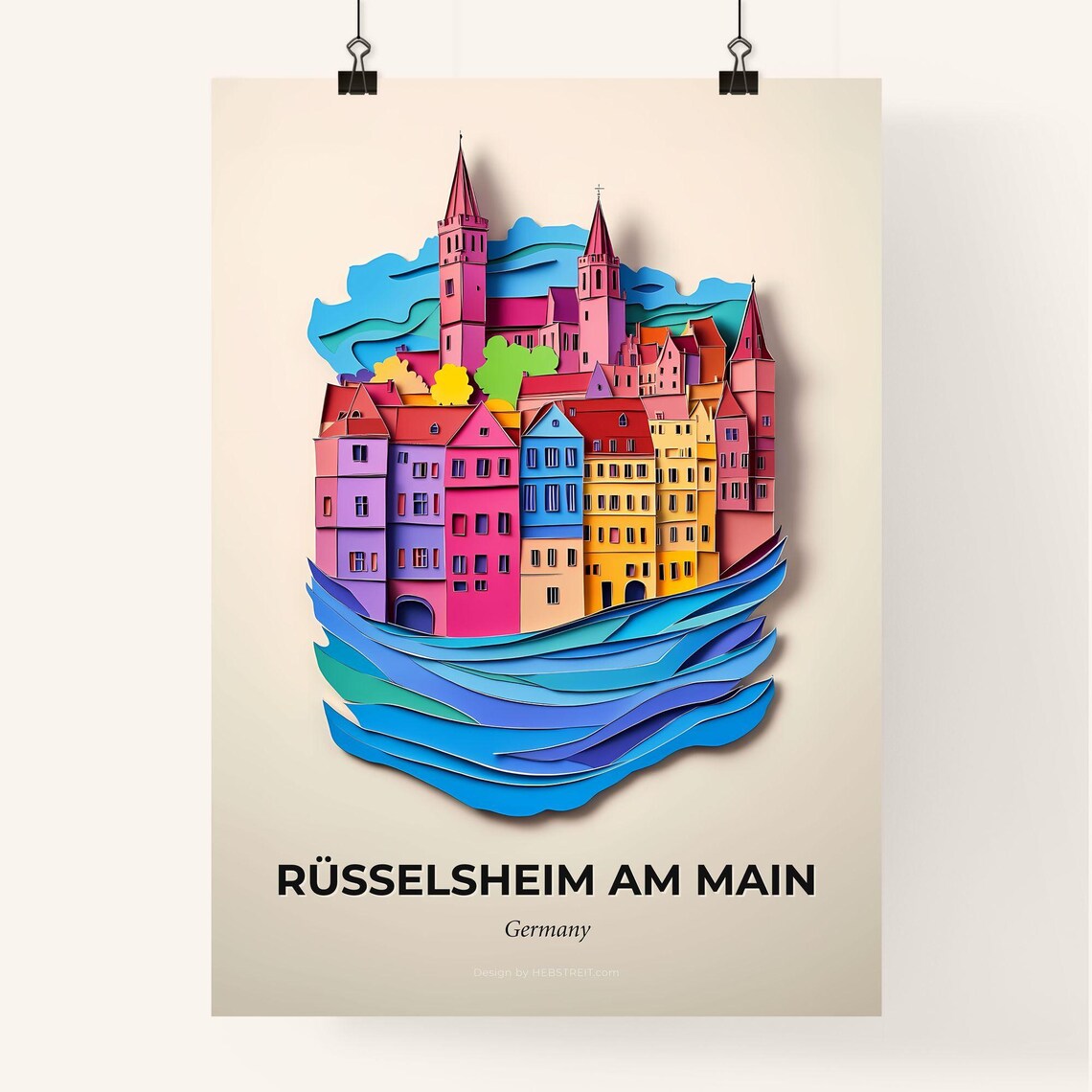 Ruesselsheim Am Main Germany Colorful Paper Cut City Travel Poster - Image 4